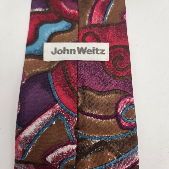 Vintage John Weitz Mens Tie Abstract Picasso 100% Silk Red Blue Purple USA 4x61 - Picture 3 of 7